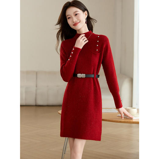 CC-XFY-2306半高领收腰毛衣裙女秋冬2024新款内搭中长款针织打底衫配大衣洋气 商品图3
