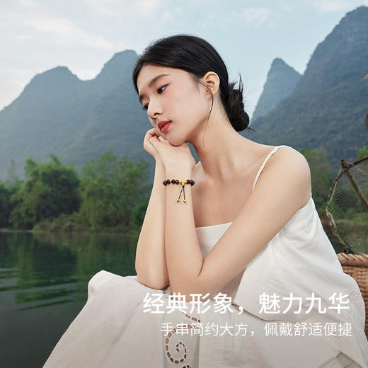 周六福黄金手串3d硬金定价九华山联名檀木禅心足金木珠雅致手串 商品图3