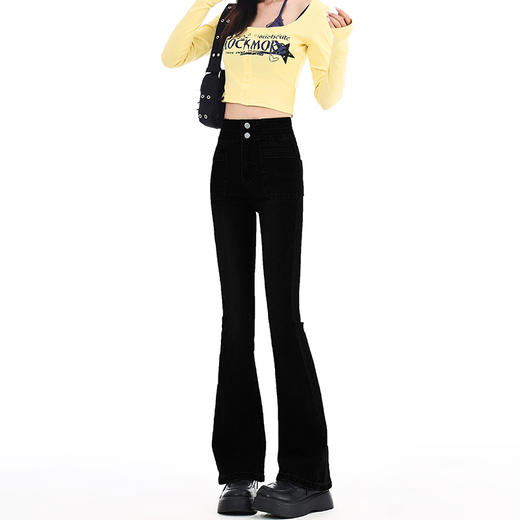 罗蒙四季可穿女士百搭牛仔裤休闲高腰显瘦微喇裤舒适通勤女长裤 商品图2