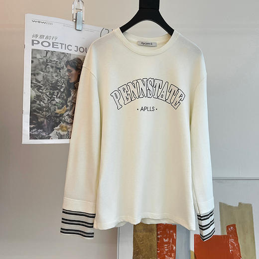 【顺丰包邮】35612 洛诗琳秋冬美式复古纯棉字母印花打底上衣10821 商品图4