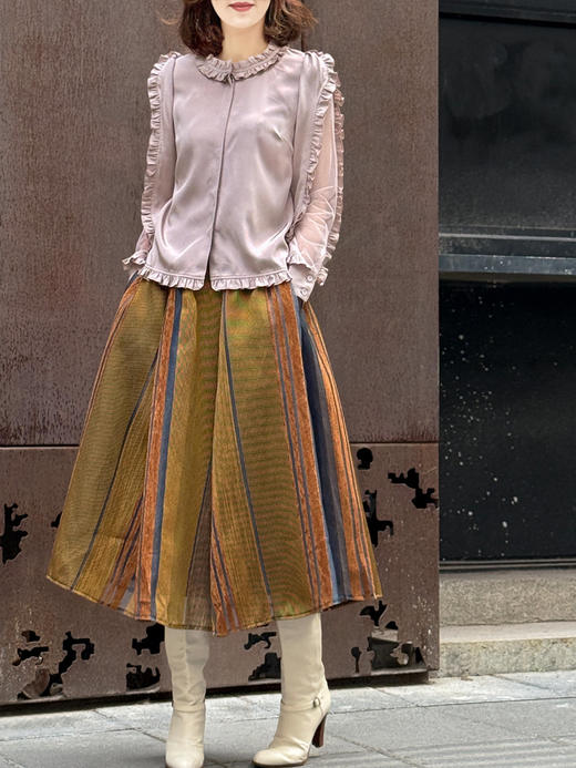 TYNVIE 网眼纱袖木耳边真丝上衣-粉色 商品图5