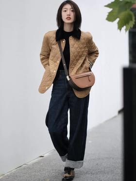 巴恩风撞色领绗缝棉服