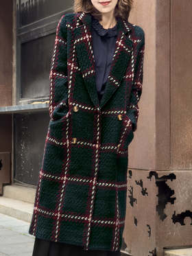 TYNVIE 修身插袋粗呢大衣-格纹