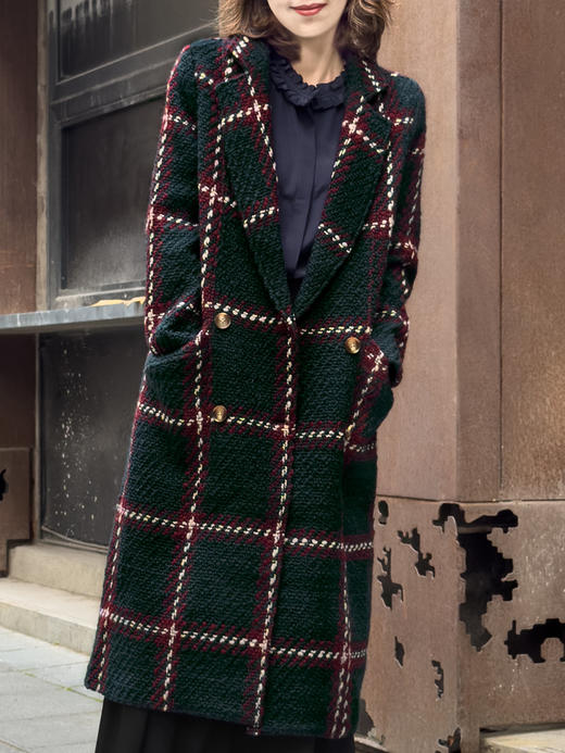 TYNVIE 修身插袋粗呢大衣-格纹 商品图0