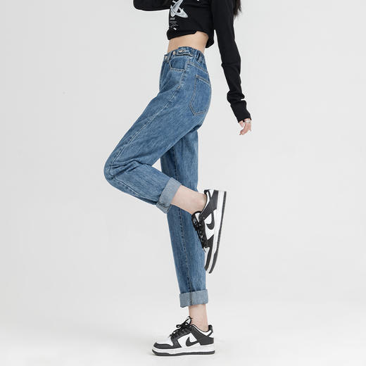 罗蒙女士四季款牛仔裤百搭休闲通勤女九分裤高腰显瘦直筒女裤子 商品图3