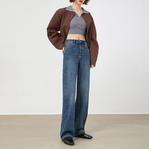 【自】全新升级【铂金会员183/天猫239/差价56】(21955) 洛诗琳口碑神裤窄版阔腿裤复古蓝高腰百搭显瘦直筒牛仔裤 商品图0