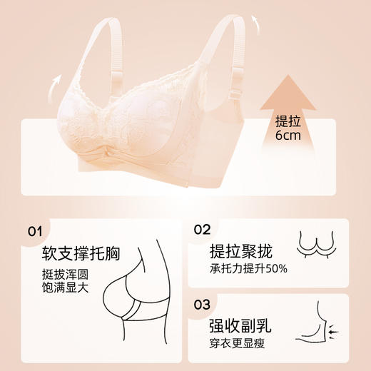 【双重提拉 聚拢防下垂】熳洁儿 小胸蕾丝性感调整内衣女无钢圈上托侧收副乳文胸24261537 商品图2