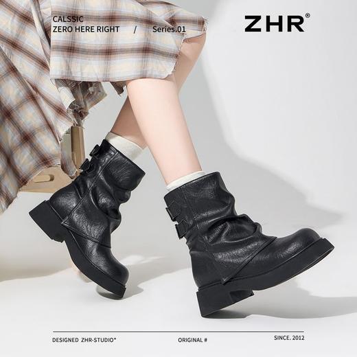 ZHR则则时尚堆堆靴西部小短靴2024新款秋冬百搭女靴ins加绒马丁靴 商品图3