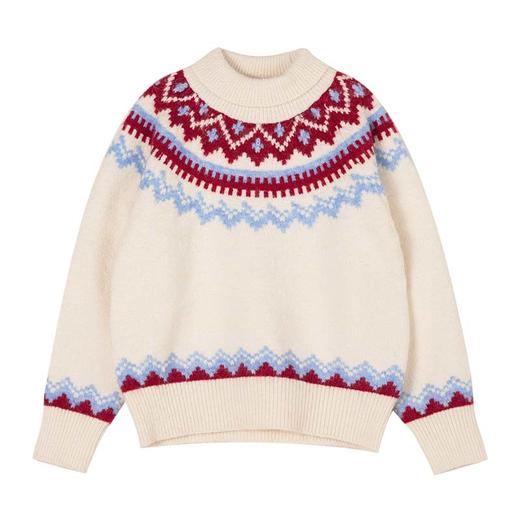 LittleNaive女童圣诞毛衣半高领费尔岛套头毛衣冬儿童复古针织衫 商品图4