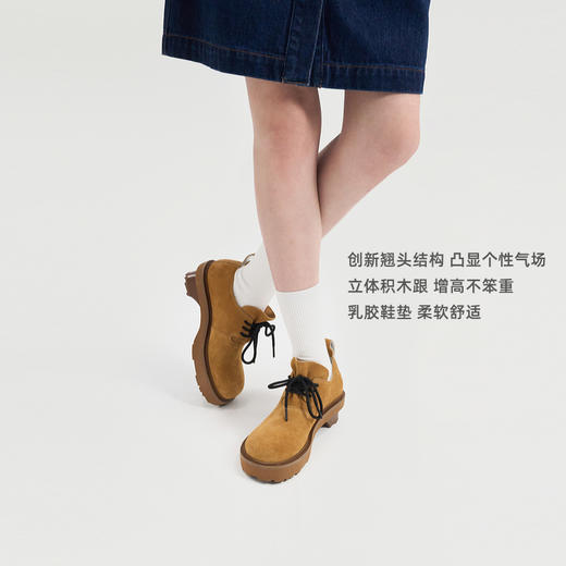 lost in echo2024秋季新款休闲翘圆头积木跟牛皮厚底德比鞋大头鞋 商品图2