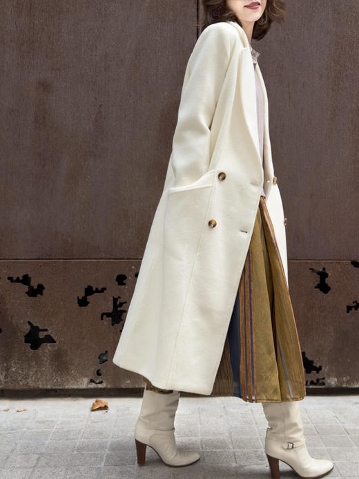 TYNVIE 修身插袋羊毛大衣-白色 商品图9