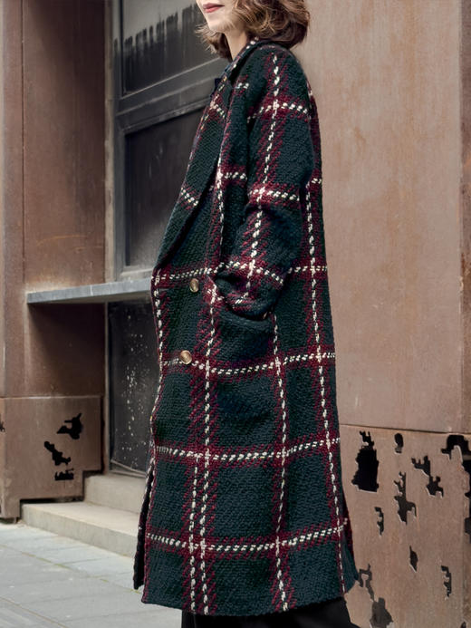 TYNVIE 修身插袋粗呢大衣-格纹 商品图2