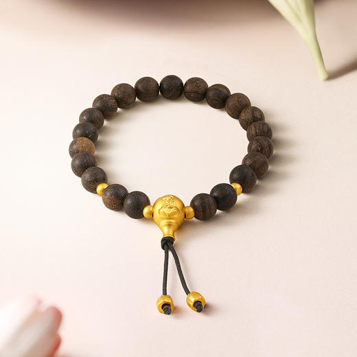 周六福黄金手串3d硬金定价九华山联名檀木禅心足金木珠雅致手串 商品图2