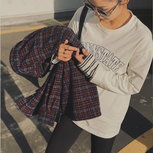 【顺丰包邮】35612 洛诗琳秋冬美式复古纯棉字母印花打底上衣10821 商品图1