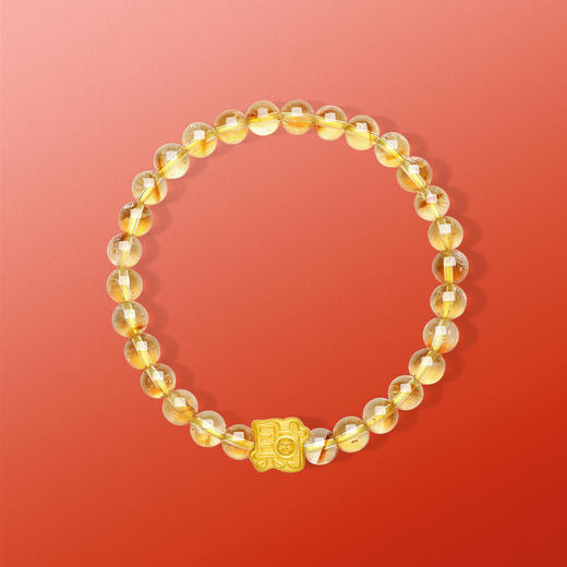 周六福黄金手串女款5d硬金定价小财字招财黄水晶手饰足金送女友礼物 商品图3