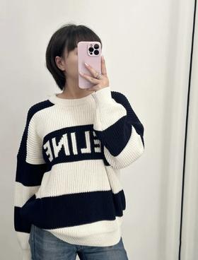 赛琳  海军蓝白条👍条纹毛衣（JN）