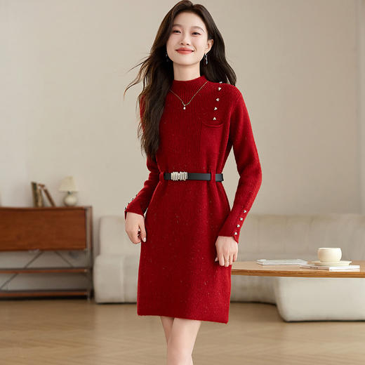 CC-XFY-2306半高领收腰毛衣裙女秋冬2024新款内搭中长款针织打底衫配大衣洋气 商品图0