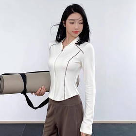 跃牌【禅语梵心】拉链运动服外套女V领修身保暖显瘦跑步训练瑜伽健身长袖上衣WT4711