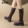 ZHR则则复古美拉德长筒靴女2024新款时尚百搭气质加绒增高瘦瘦靴 商品缩略图9