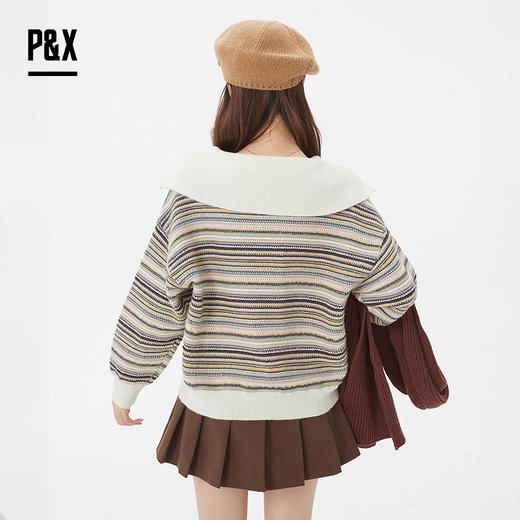 P&X设计师女装新款半拉链短款毛衣825118170 杏/咖 商品图4
