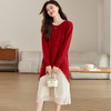 CC-XFY-2295网纱拼接过膝红色毛衣裙女秋冬2024新款内搭中长款收腰系带连衣裙 商品缩略图1