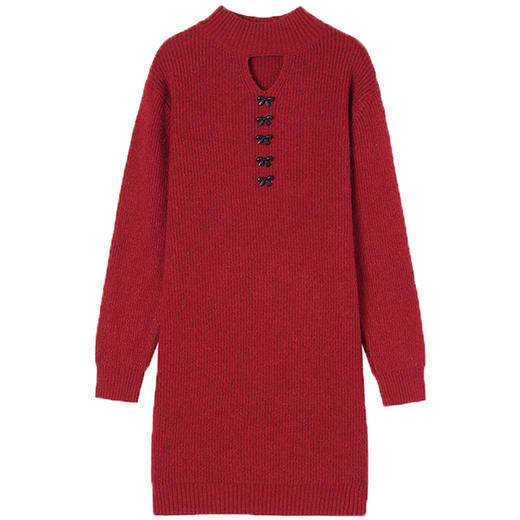 CC-XFY-2297秋冬季新款好看慵懒风加厚气质宽松遮肚子中长款半高领毛衣裙女 商品图4