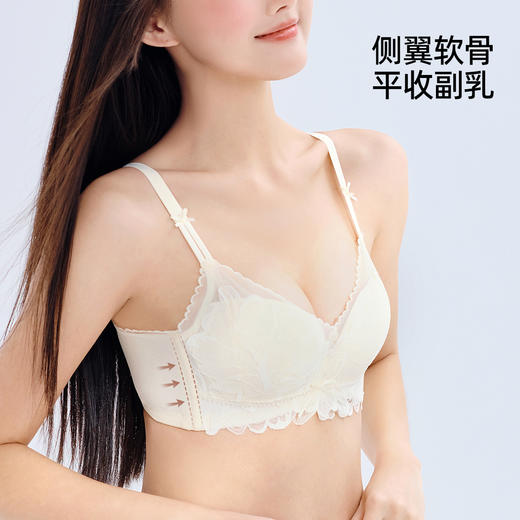 【小胸聚拢】熳洁儿 仙美花卉蕾丝内衣女聚拢上托侧收不空杯无钢圈24261535 商品图4