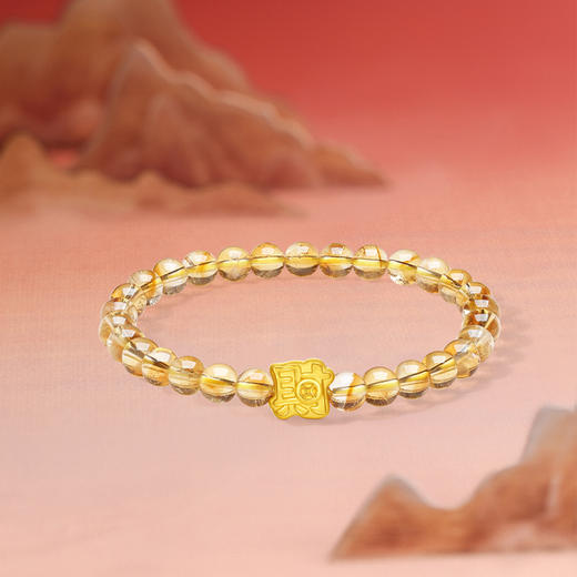 周六福黄金手串女款5d硬金定价小财字招财黄水晶手饰足金送女友礼物 商品图4