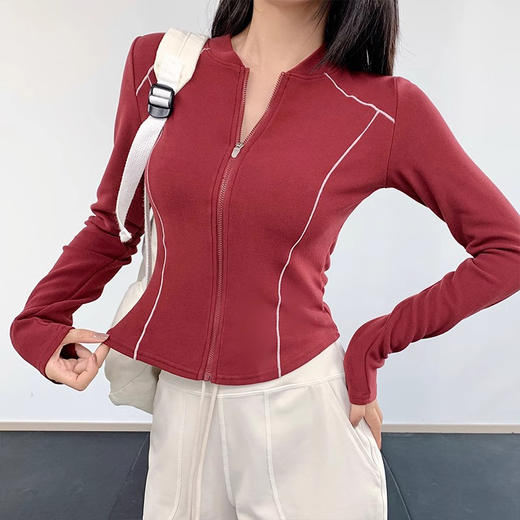 跃牌【禅语梵心】拉链运动服外套女V领修身保暖显瘦跑步训练瑜伽健身长袖上衣WT4711 商品图2