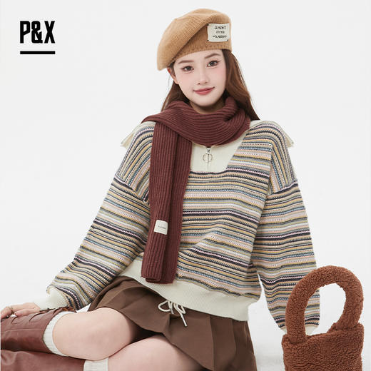 P&X设计师女装新款半拉链短款毛衣825118170 杏/咖 商品图3