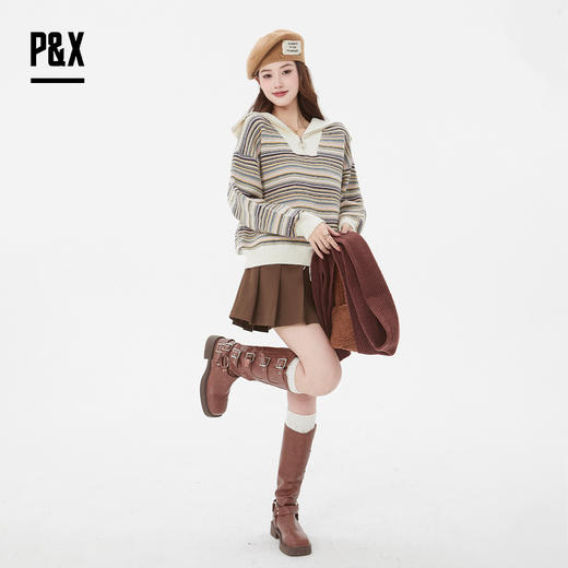 P&X设计师女装新款半拉链短款毛衣825118170 杏/咖 商品图1