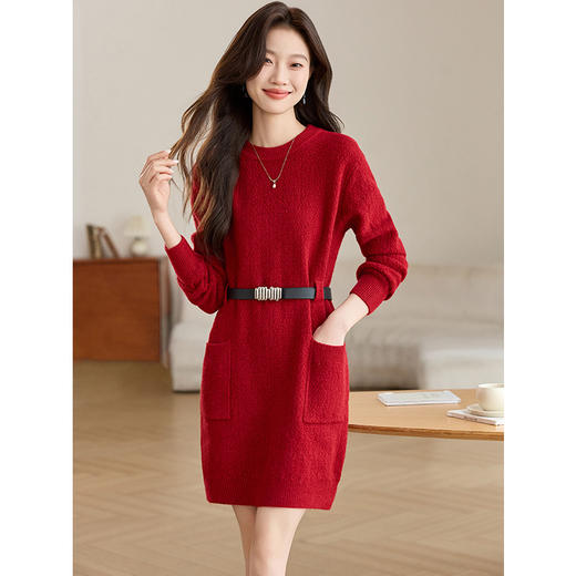 CC-XFY-2302秋冬新款配大衣内搭毛衣裙法式收腰显瘦打底针织连衣裙小个子 商品图3