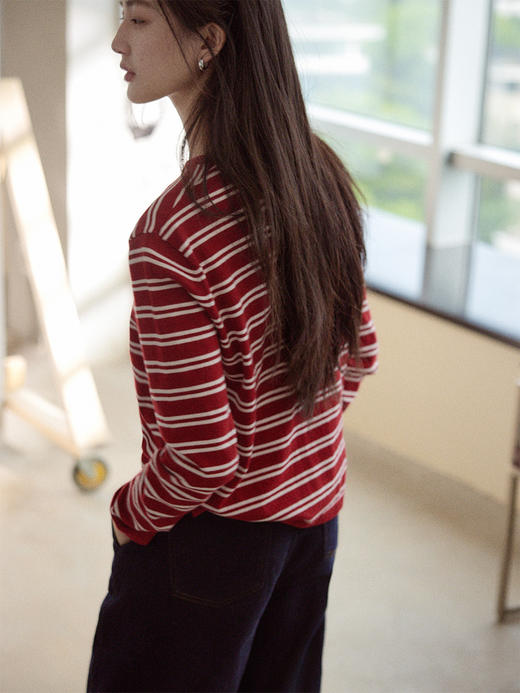 【现货】Even Vintage|时髦热红酒 文艺复古细条纹针织衫立体绣花时髦上衣 商品图4