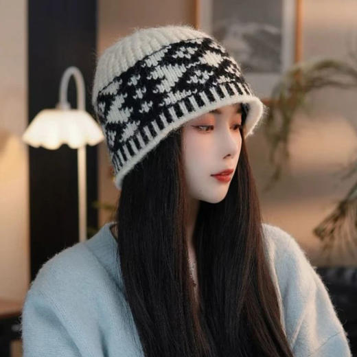 复古菱格针织毛线帽女 冬季针织帽显脸小 保暖防寒 商品图9