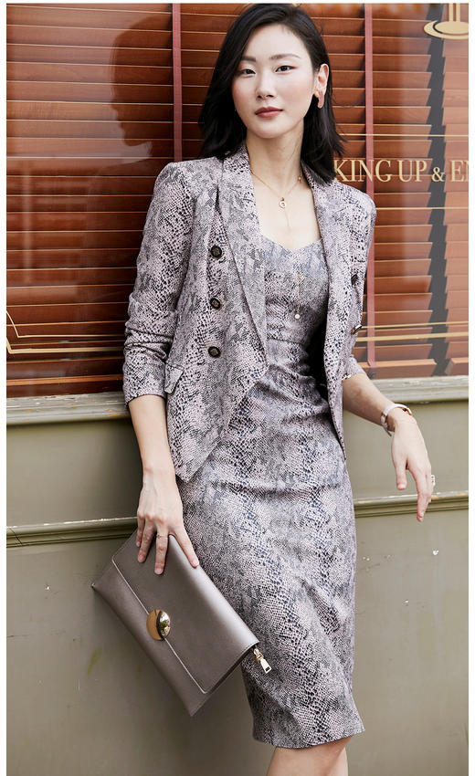 JG484703T1QD颈袖添香新款女时尚收腰印花流行修身气质职场女士连衣裙JG484703T2QD 商品图10