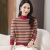 CC-101-35460秋冬新款羊毛针织衫复古洋气条纹半高领显瘦毛衣女提花打底衫批发 商品缩略图0
