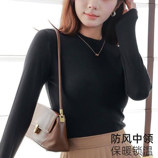 【79任选2件 加绒加厚 一件抵三件】秋冬季半高领打底衫女款安可拉红修身显瘦纯色加绒保暖衣 商品图5