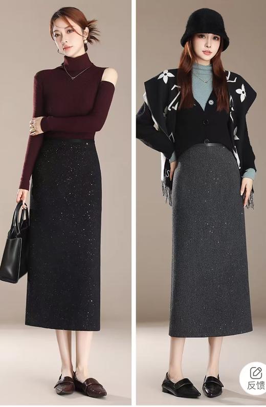 大气知性星光璀璨毛呢厚加绒羊毛半裙 商品图12