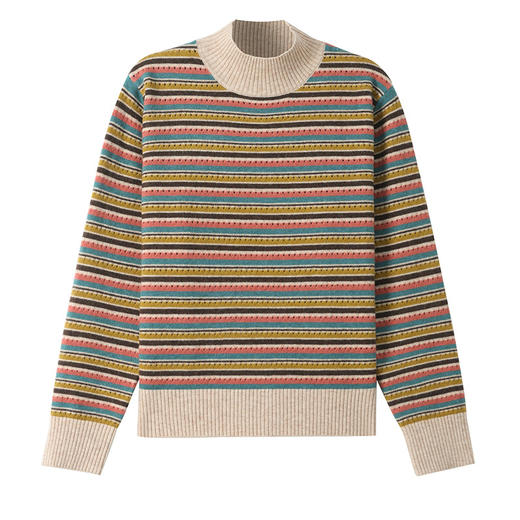 CC-101-35460秋冬新款羊毛针织衫复古洋气条纹半高领显瘦毛衣女提花打底衫批发 商品图4