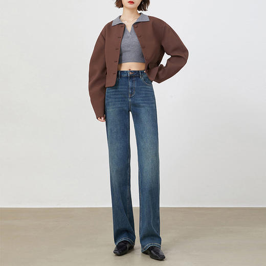 【自】全新升级【铂金会员183/天猫239/差价56】(21955) 洛诗琳口碑神裤窄版阔腿裤复古蓝高腰百搭显瘦直筒牛仔裤 商品图1