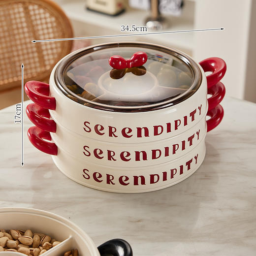 【品牌直发】【复古美感！轻奢果盘】多巴胺干果盘零食家用客厅茶几干果盒蝴蝶结糖果盒瓜子坚果收纳盒，独立分格不串味，一格一物。ry 商品图4