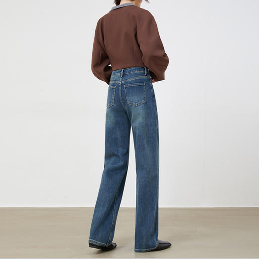 【自】全新升级【铂金会员183/天猫239/差价56】(21955) 洛诗琳口碑神裤窄版阔腿裤复古蓝高腰百搭显瘦直筒牛仔裤 商品图4