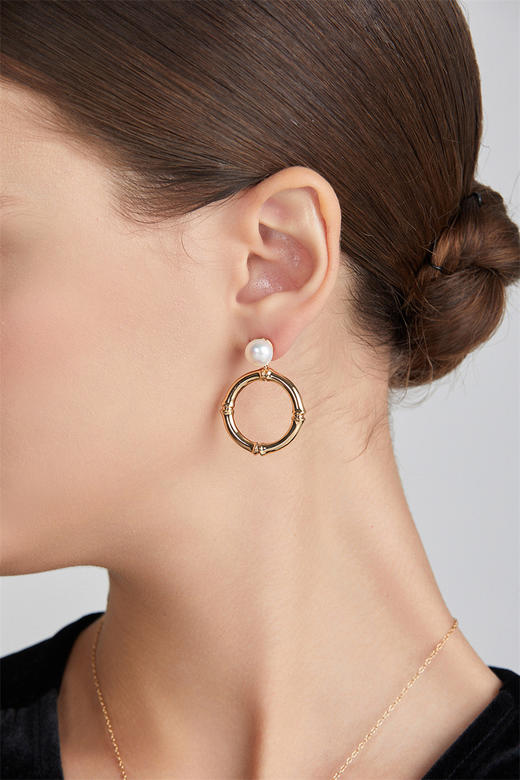 pearl moments珍刻   HOOPS 竹节复古珍耳环 商品图1