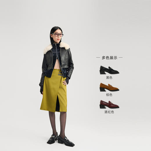 [捡漏价]lost in echo2024秋季新款通勤方根厚底增高黑色皮鞋乐福单鞋女 商品图1