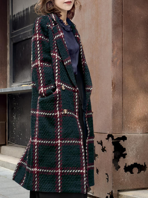 TYNVIE 修身插袋粗呢大衣-格纹 商品图1