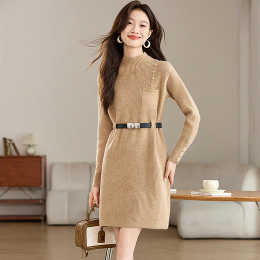 CC-XFY-2306半高领收腰毛衣裙女秋冬2024新款内搭中长款针织打底衫配大衣洋气 商品图1