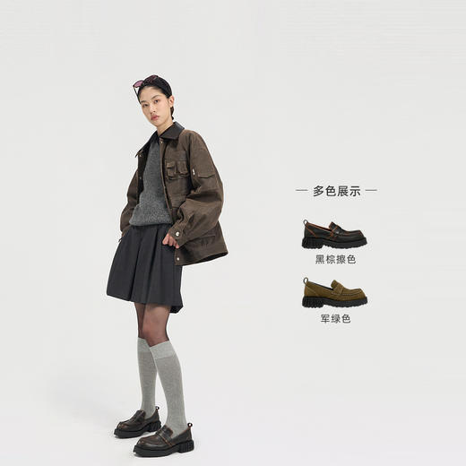 [捡漏价]lost in echo2024秋季新款通勤棕色星星底拼接圆头厚底乐福鞋单鞋 商品图1