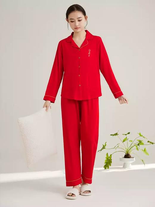 康妮雅女式长袖长裤开襟套装 商品图3