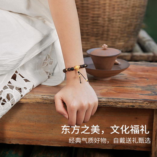 周六福黄金手串3d硬金定价九华山联名檀木禅心足金木珠雅致手串 商品图4
