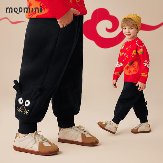 【保暖北极绒】【MQDmini】【90-140】男童冬款裤子加绒加厚红色保暖长裤 商品图5